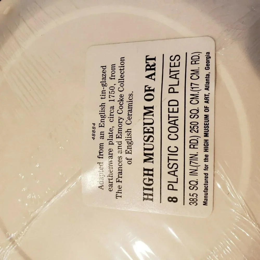 New High Museum Of Art Atlanta Plastic Coated Paper Plates Yellow Blue Lot of 2